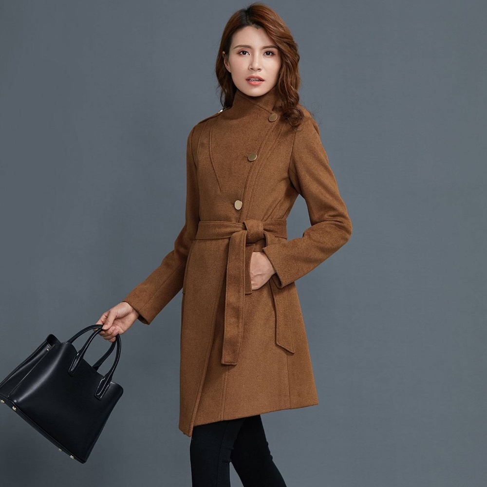 XS Camel Ylistyle Asymmetrical Wool Jacket / Coat C1667